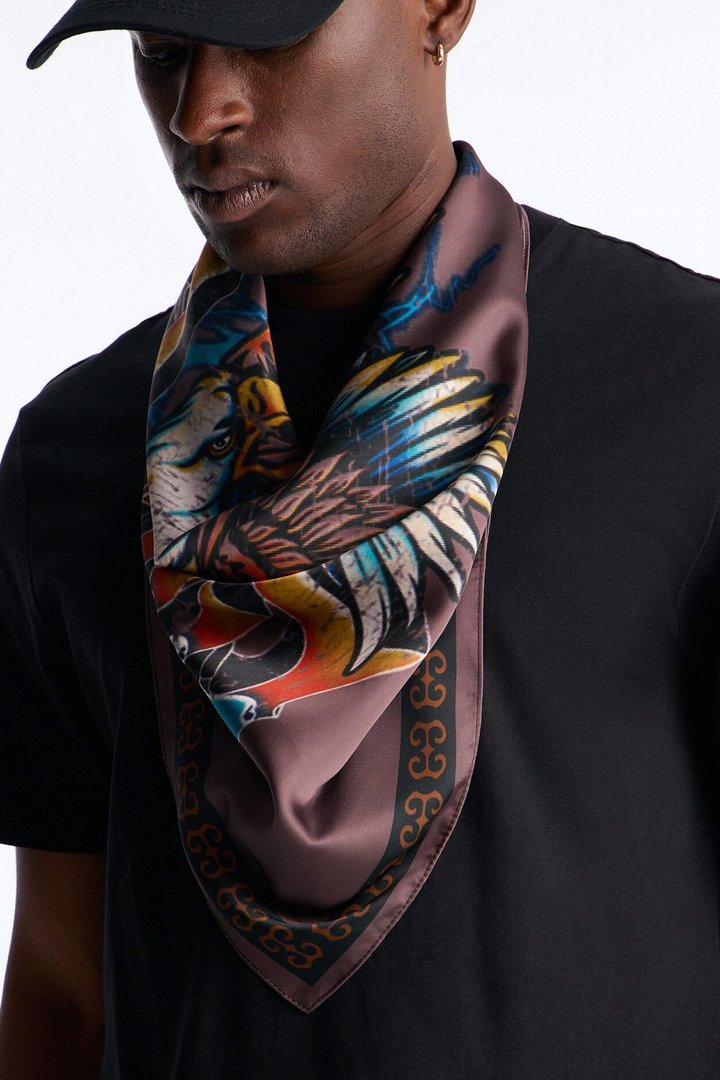Free Bird Eagle And Skull Large Satin Bandana - Brown