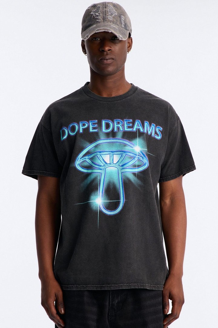 Dope Dreams Only Vintage Oversized Short Sleeve Tee - Black Wash
