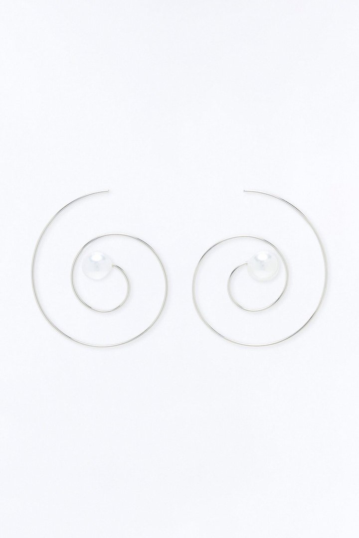 Caught In A Swirl Pearl Hoop Earrings - Silver