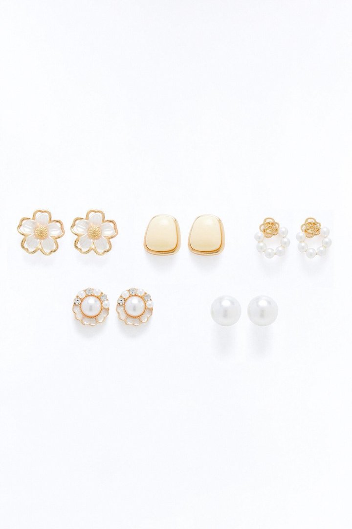 Be Timeless Pearl 5 Pair Multi Earring Set - Gold/combo