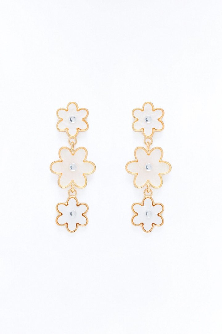 Dropping Daisies Earrings - White/Gold