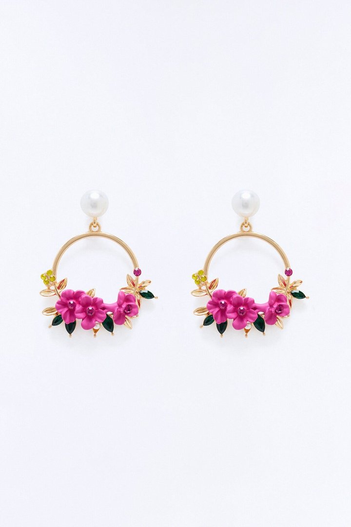Primavera Floral Earrings - Gold/Pink