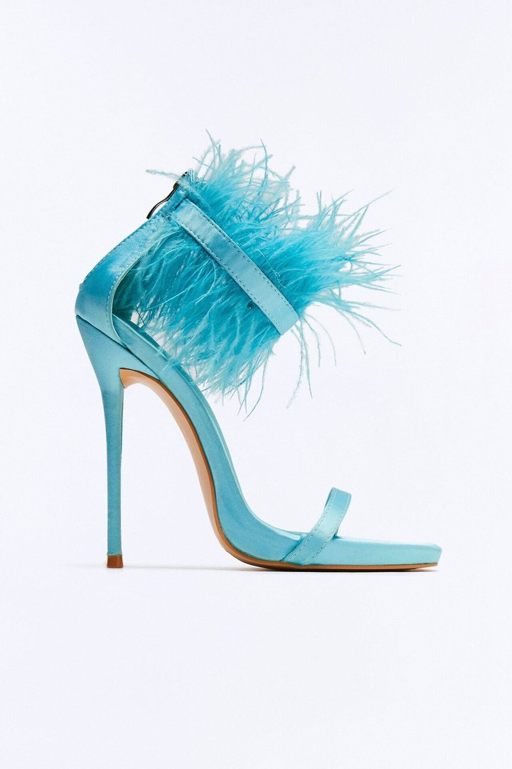 Gatsby Feather Stiletto Heels - Turquoise