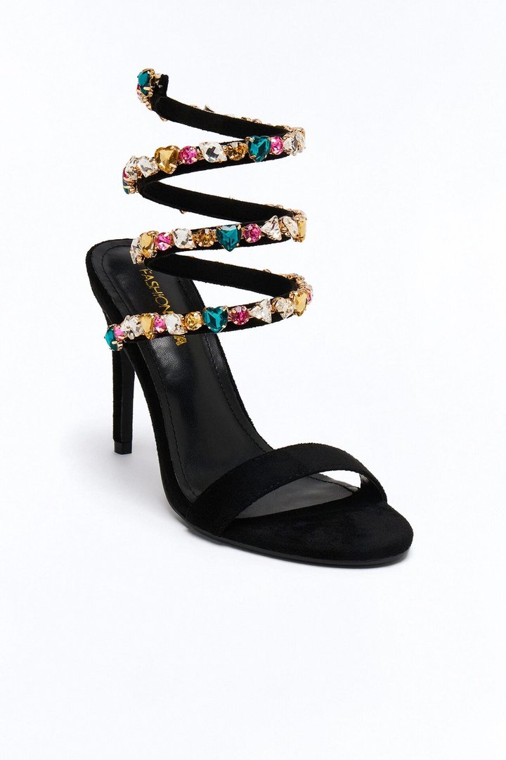 Laylin Jewel Wrap Up Heels - Black