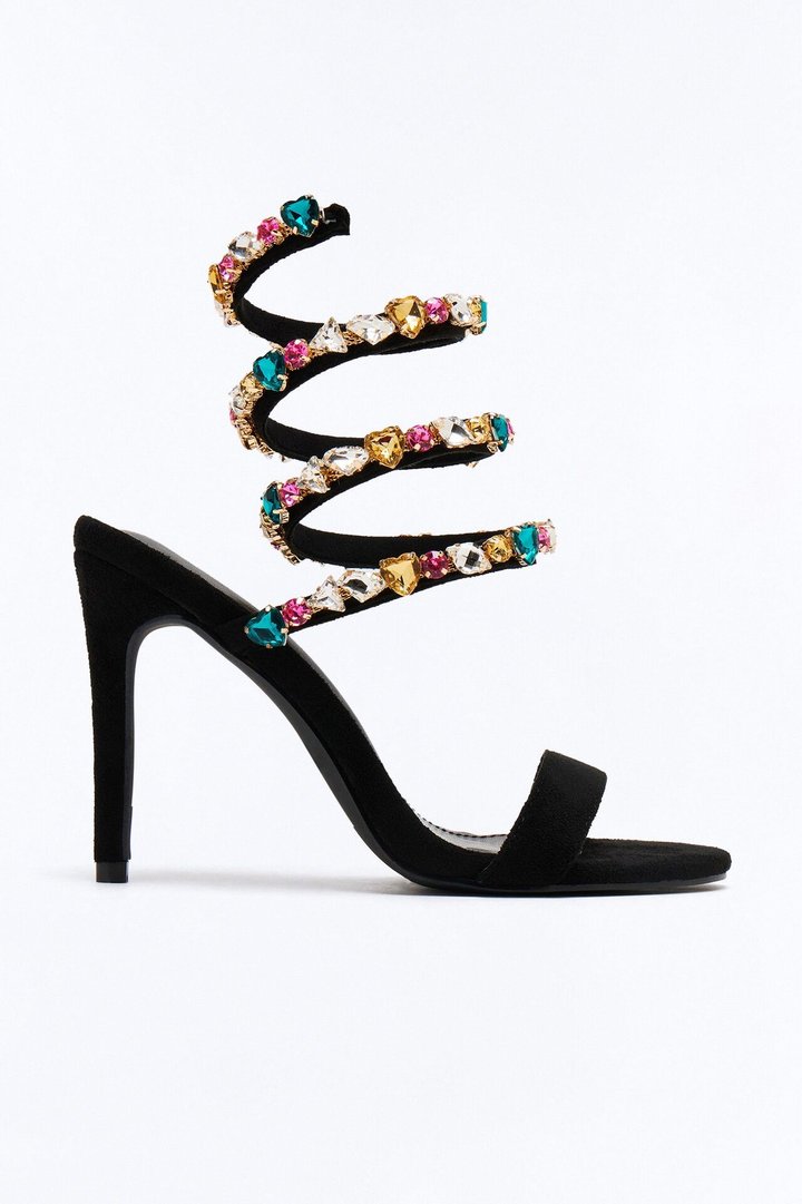 Laylin Jewel Wrap Up Heels - Black