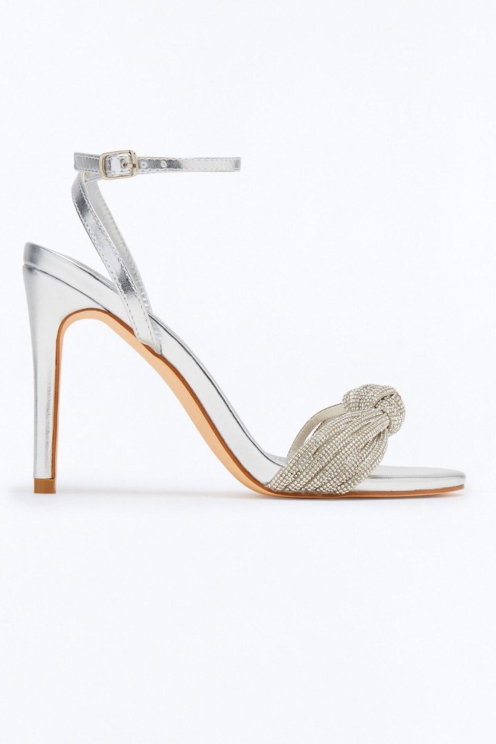 Regan Rhinestone Knot Heels - Silver