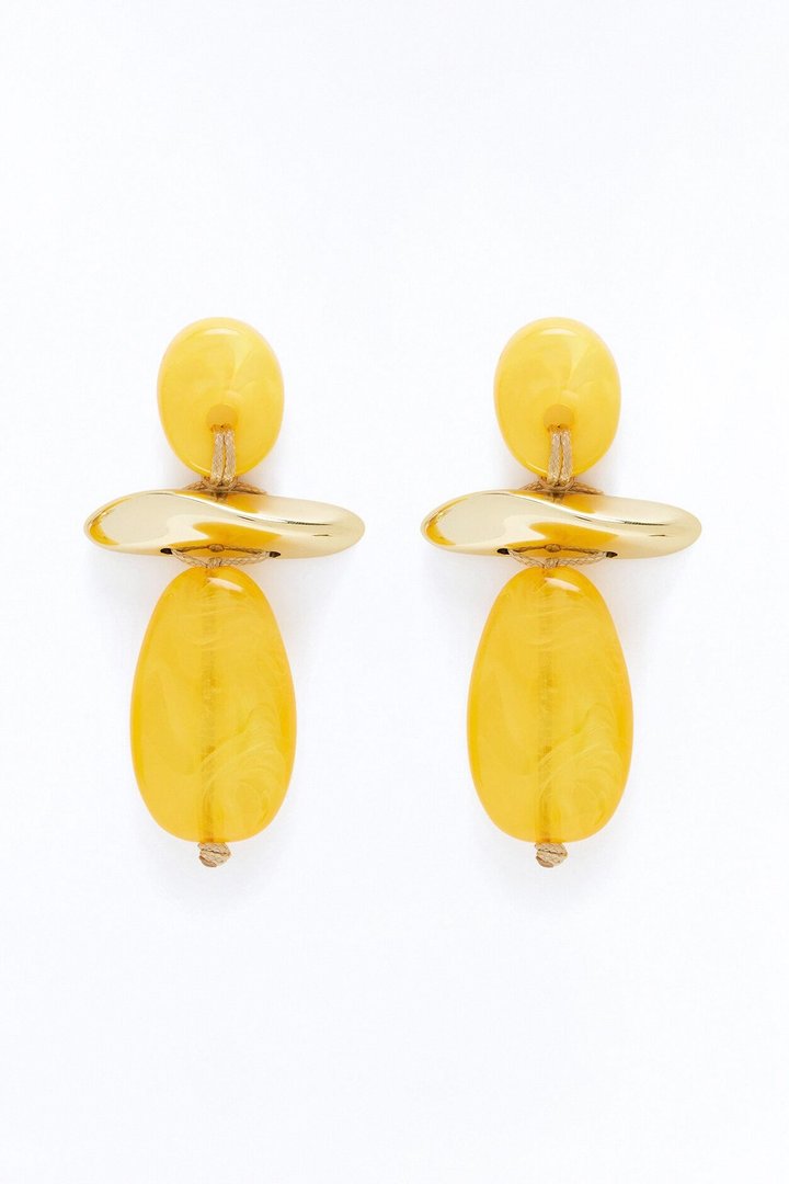 Honey Alloy Jeweled Earrings - Yellow