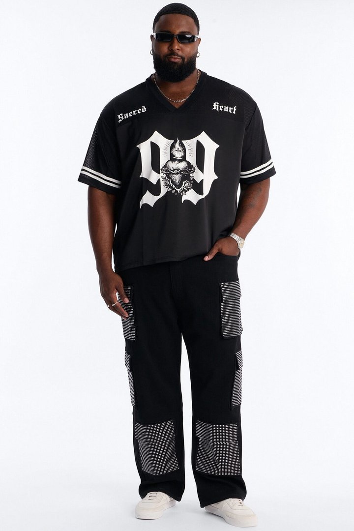 Baggy Rhinestone Combat Cargo Jean - Black Wash