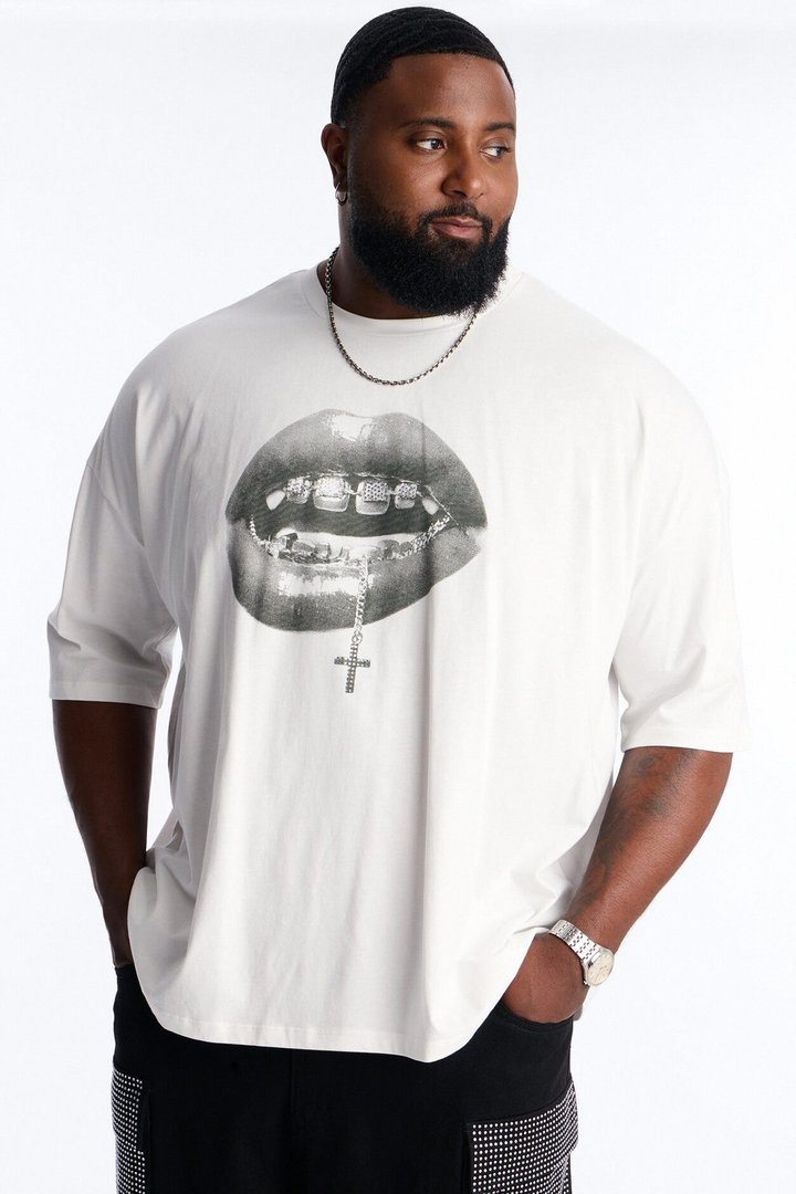 Speak On The Cross Rhinestone Oversized Short Sleeve Tee - White
