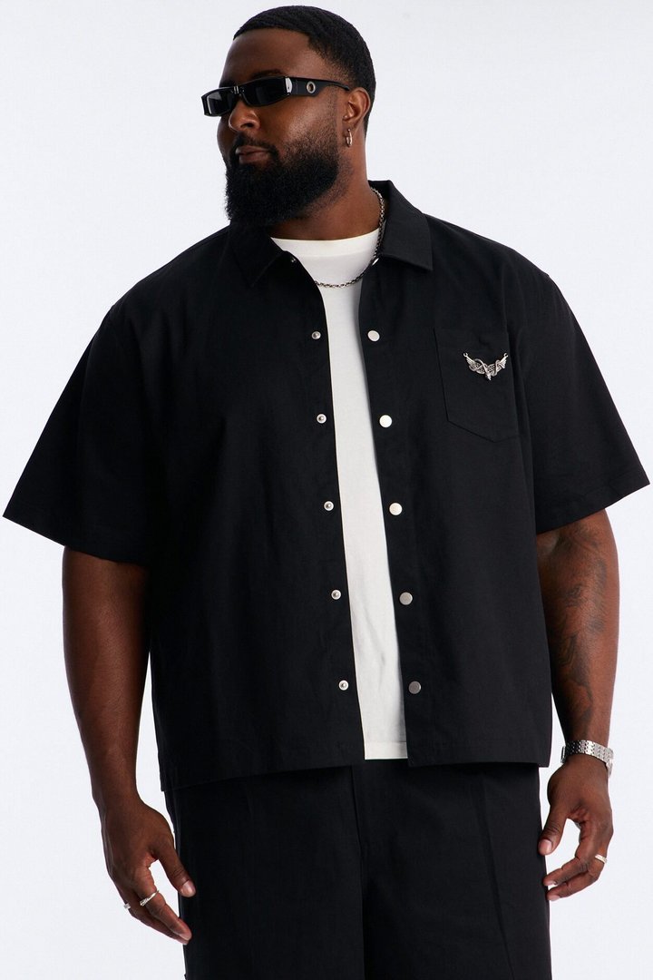 Relaxed Winged Viper Button Up Shirt - Black