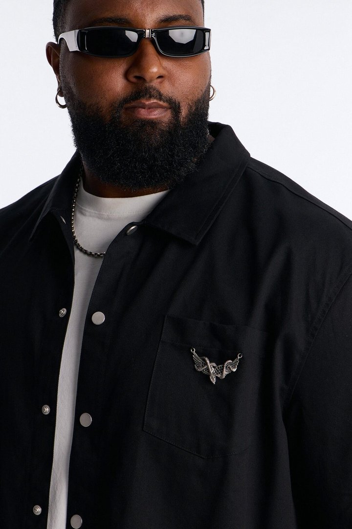 Relaxed Winged Viper Button Up Shirt - Black
