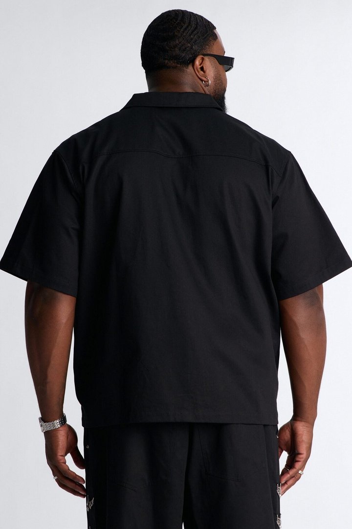 Relaxed Winged Viper Button Up Shirt - Black