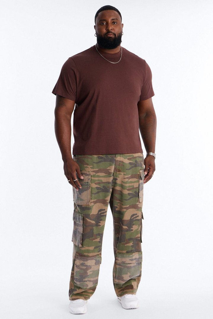 Baggy Rhinestone Combat Cargo Jean - Camouflage