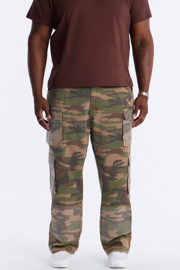 Baggy Rhinestone Combat Cargo Jean - Camouflage