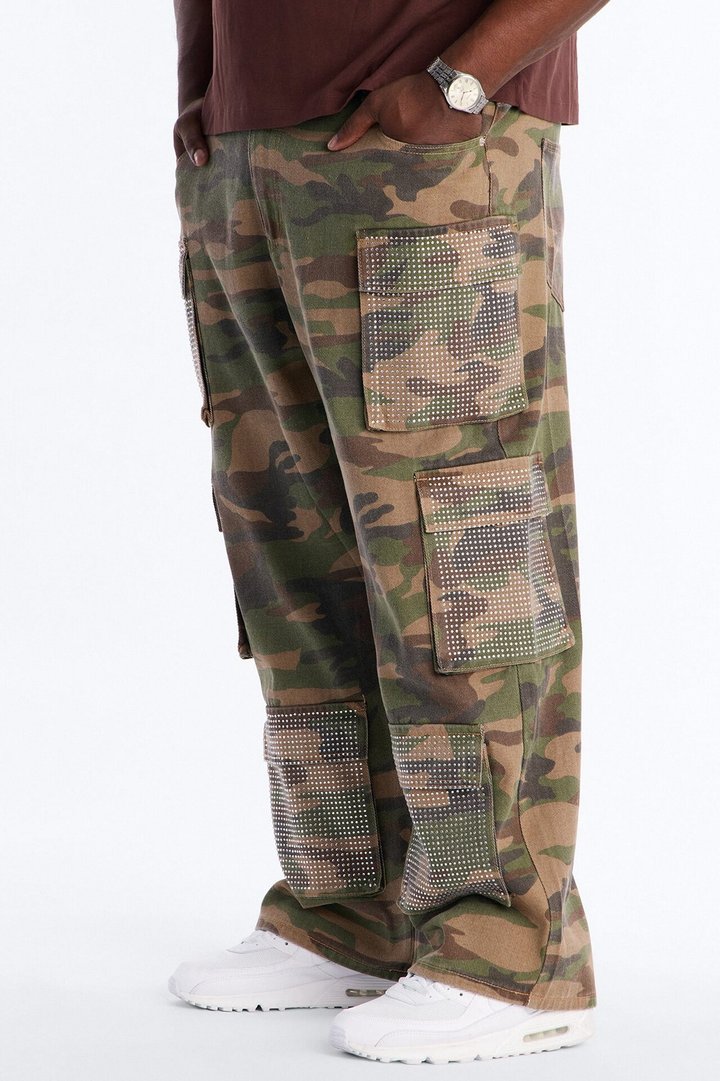 Baggy Rhinestone Combat Cargo Jean - Camouflage