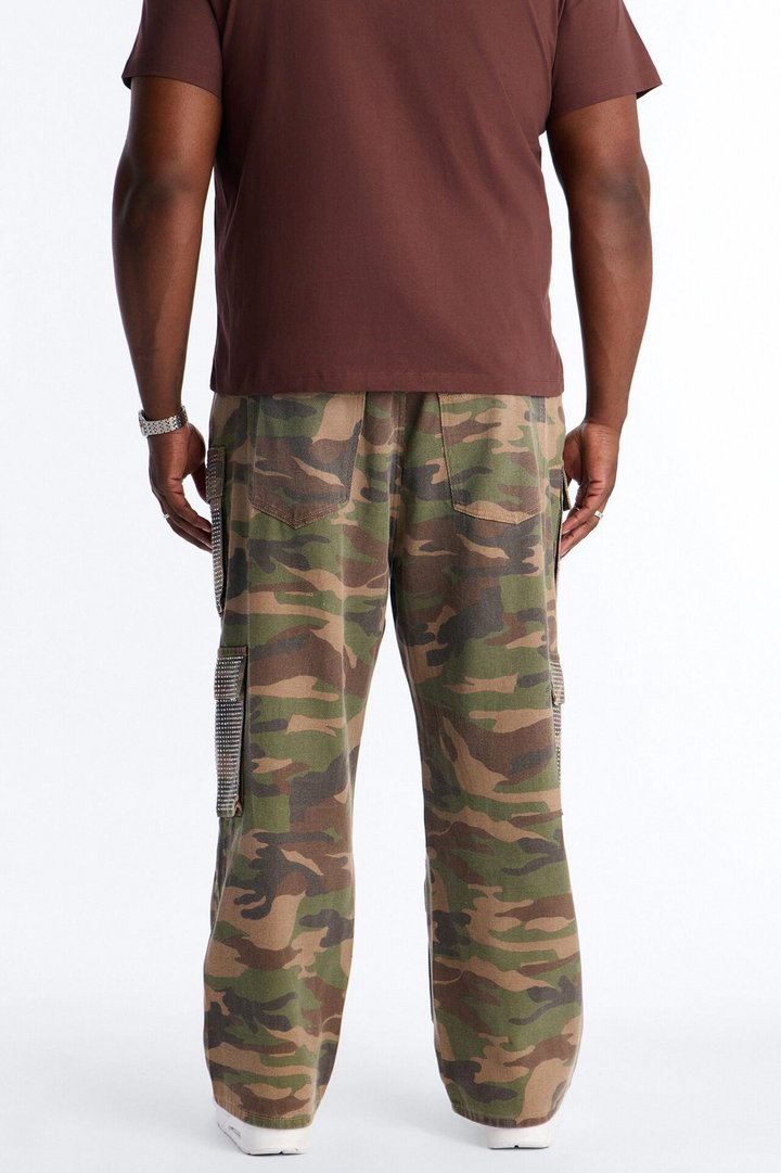 Baggy Rhinestone Combat Cargo Jean - Camouflage
