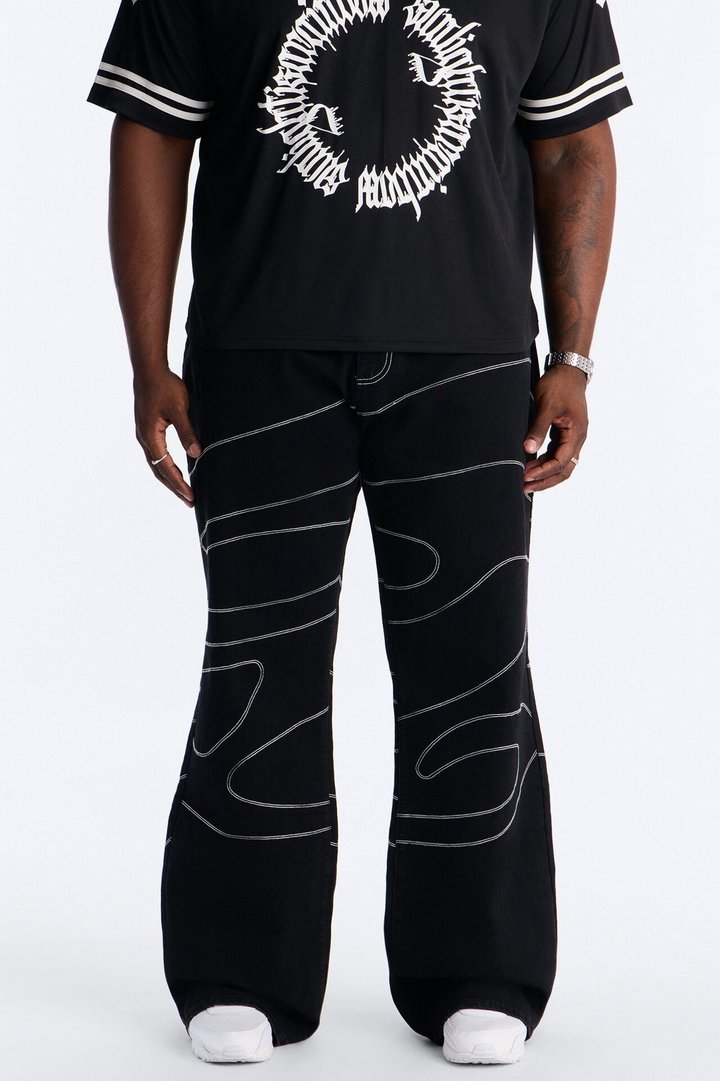 Lasso Embroidered Stacked Slim Flare Jeans - Black
