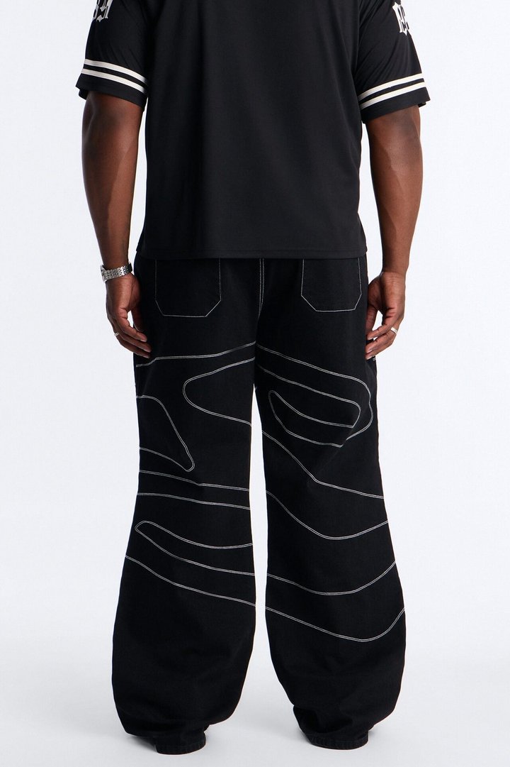 Lasso Embroidered Stacked Slim Flare Jeans - Black