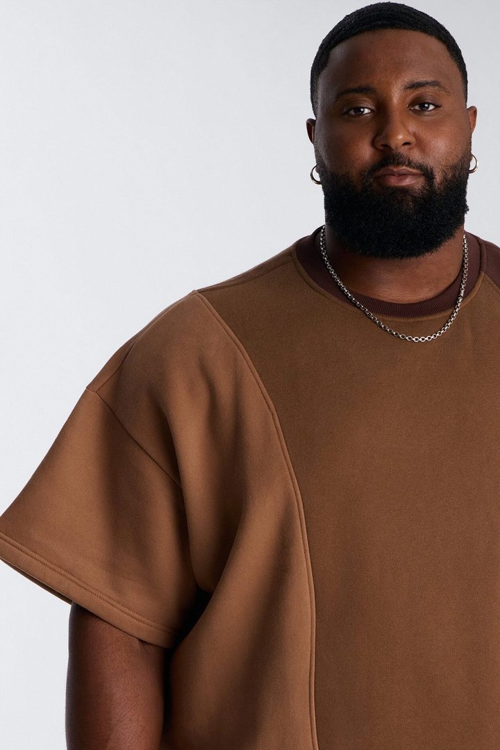 Oversized Neapolitan Paneled Sweatshirt - Brown/combo