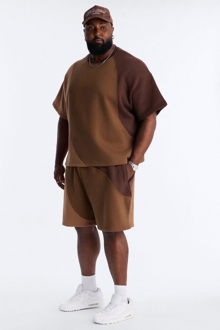 Neapolitan Paneled Relaxed Sweatshort - Brown/combo