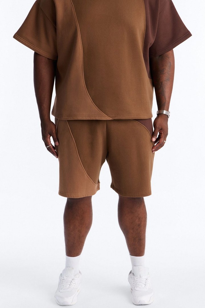 Neapolitan Paneled Relaxed Sweatshort - Brown/combo