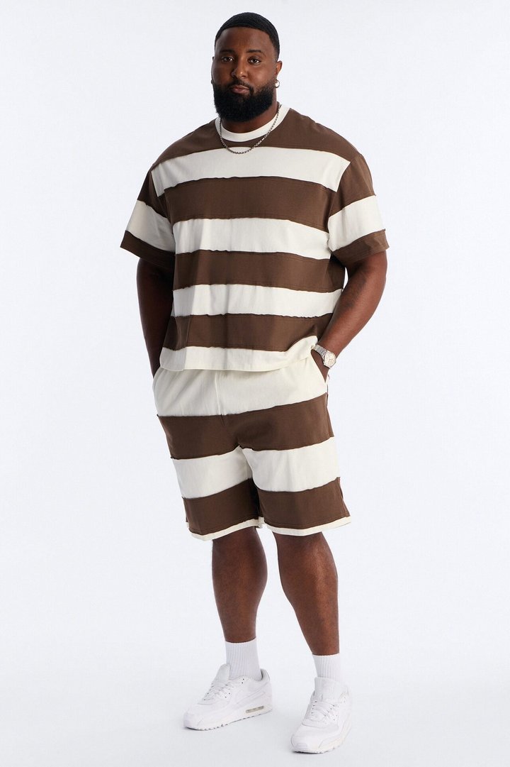Dean Distressed Stripe Crewneck Tee - Brown/combo
