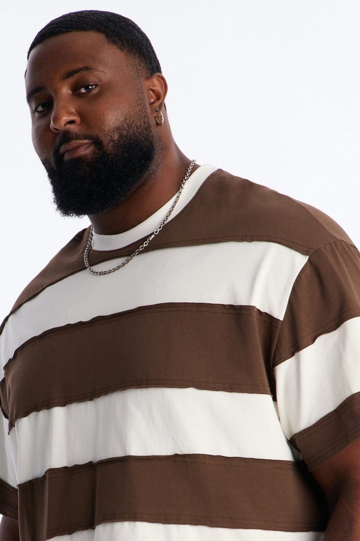 Dean Distressed Stripe Crewneck Tee - Brown/combo