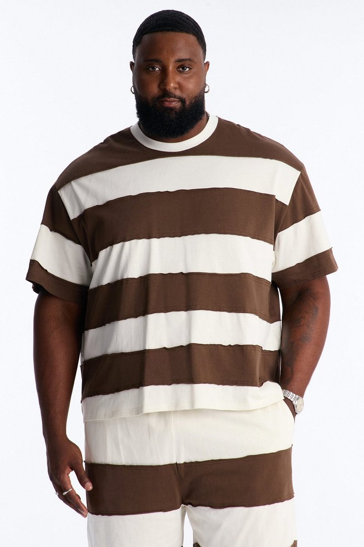 Dean Distressed Stripe Crewneck Tee - Brown/combo