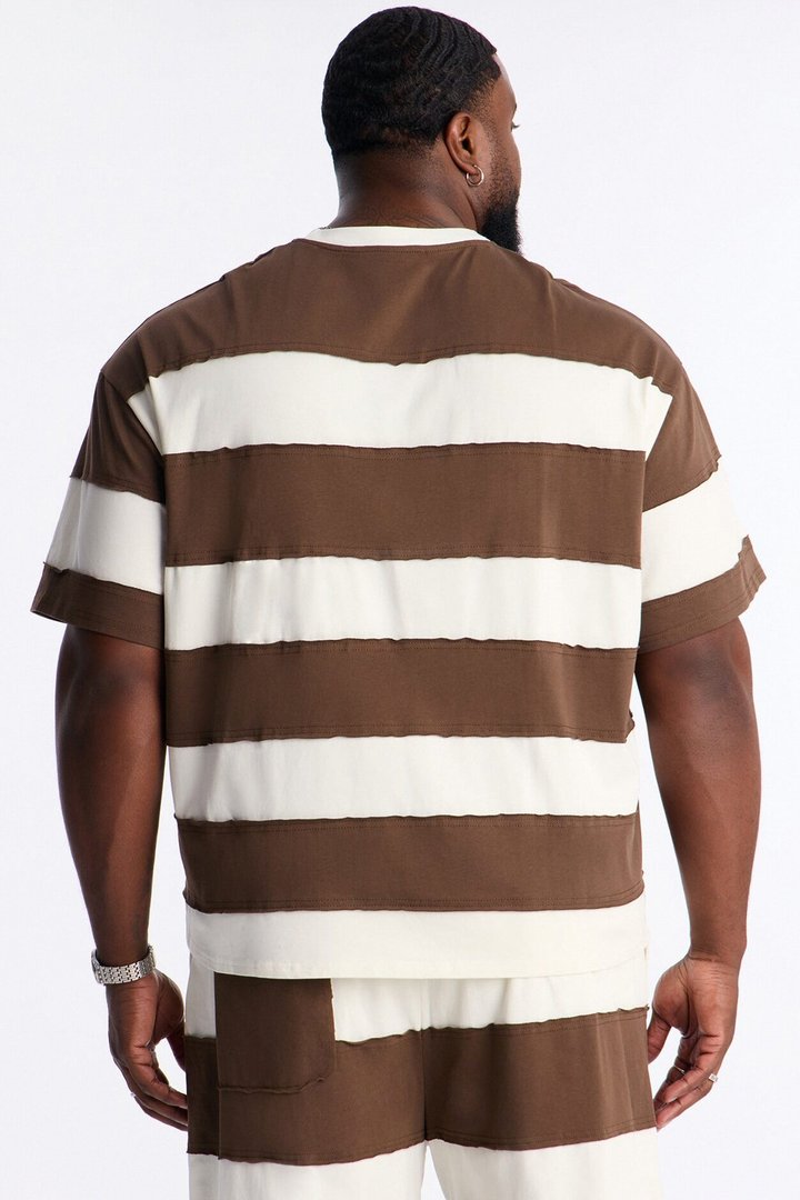 Dean Distressed Stripe Crewneck Tee - Brown/combo