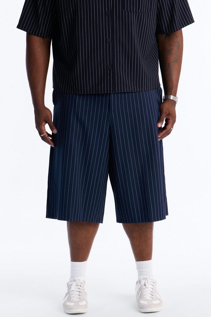 Baggy Striped Trouser Short - Navy