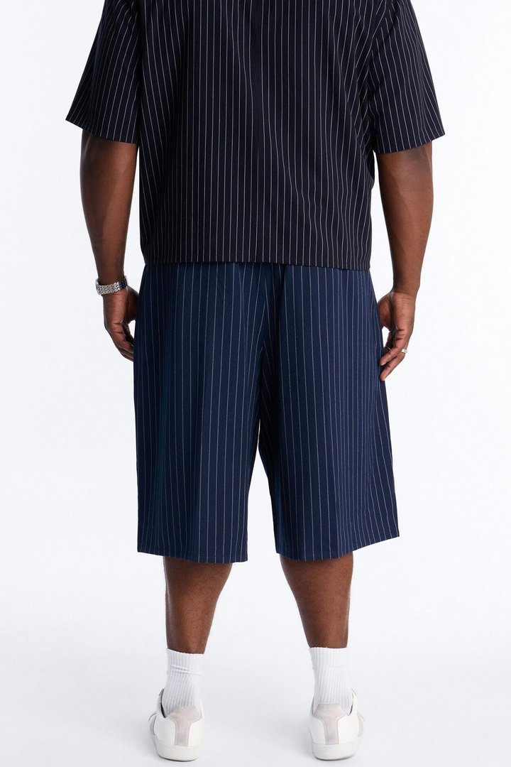 Baggy Striped Trouser Short - Navy