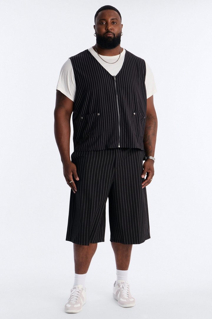 Baggy Striped Trouser Short - Black