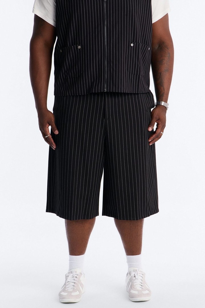 Baggy Striped Trouser Short - Black