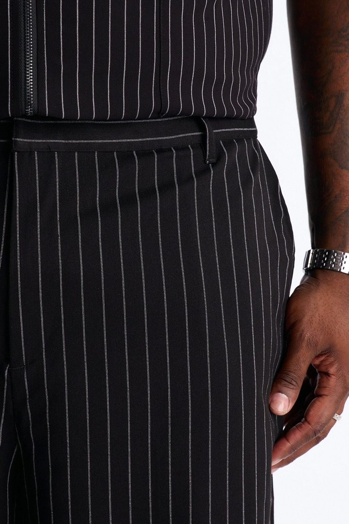 Baggy Striped Trouser Short - Black