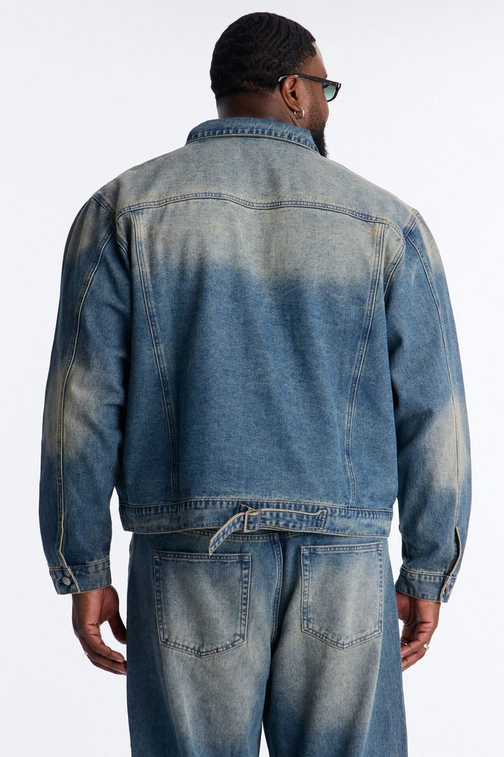 Atelier Brooch Pin Denim Trucker Jacket - Vintage Blue Wash