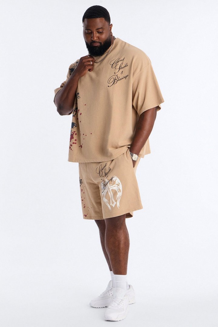 Count Your Blessings Embroidered Oversized French Terry Tee - Tan