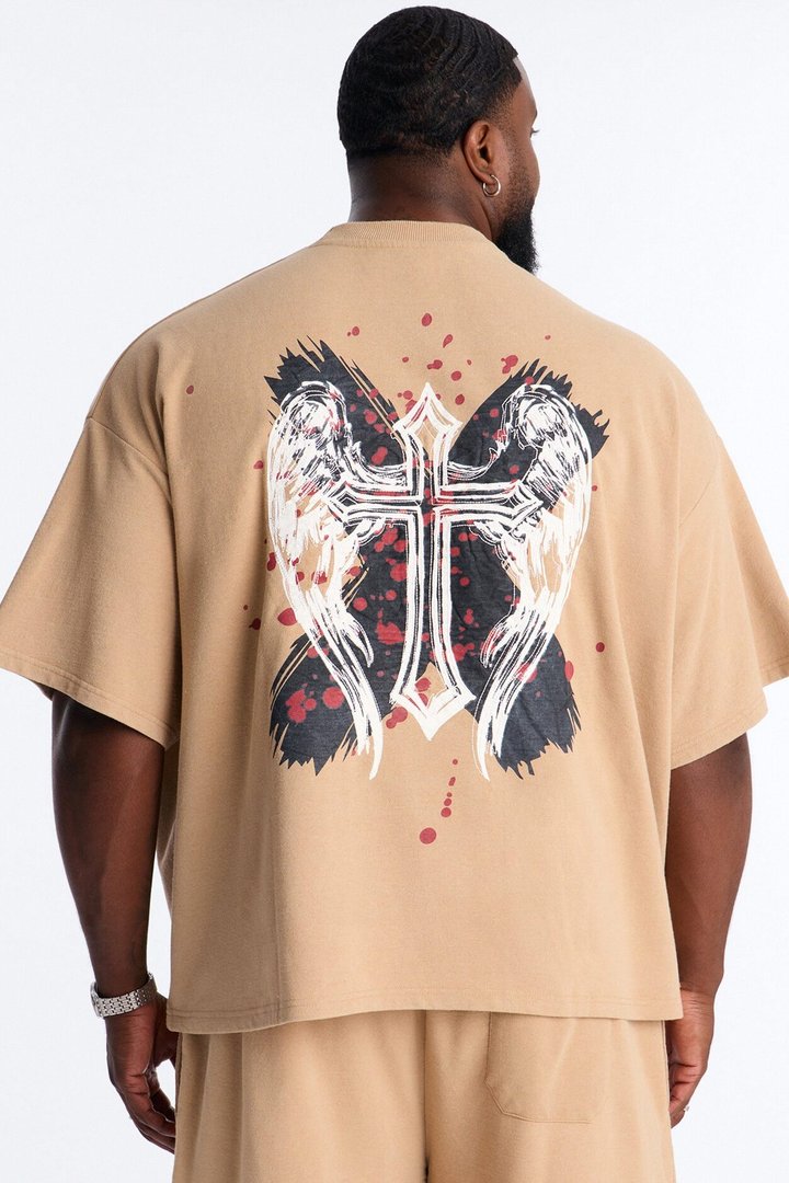 Count Your Blessings Embroidered Oversized French Terry Tee - Tan