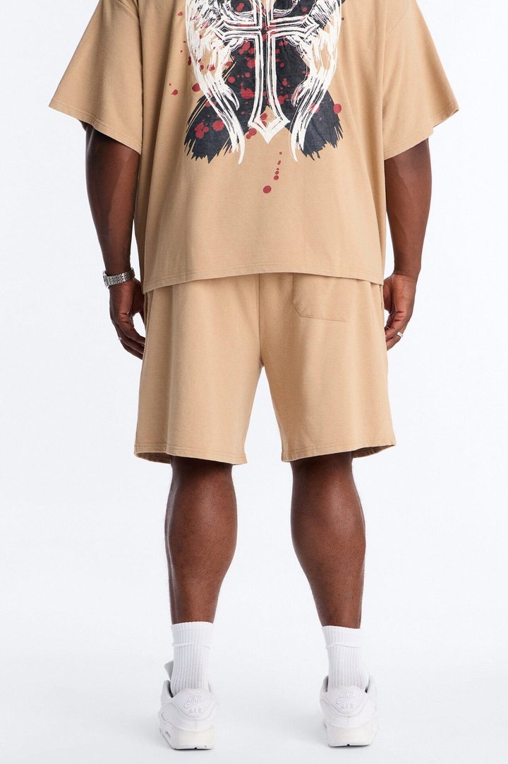 Count Your Blessings Embroidered Relaxed Sweatshort - Tan