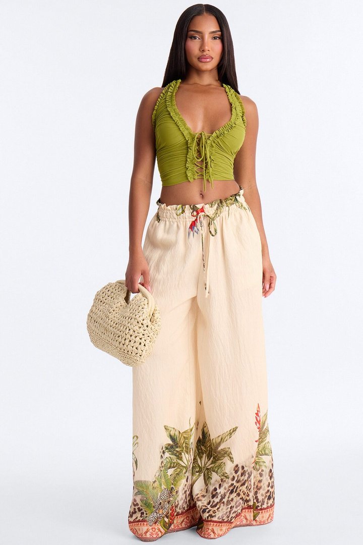 Malibu Honey Lace Up Halter Top - Chartreuse