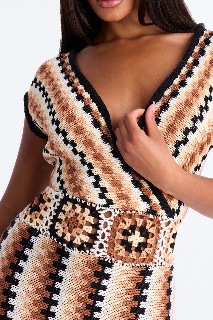 Palm Royale Sweater Maxi Dress - Taupe/combo