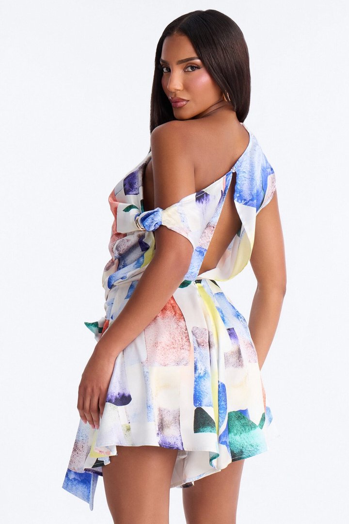 Sila Satin Off Shoulder Romper - Multi Color