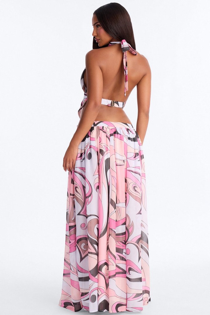 Kayla Backless Chiffon Maxi Dress - Pink/combo