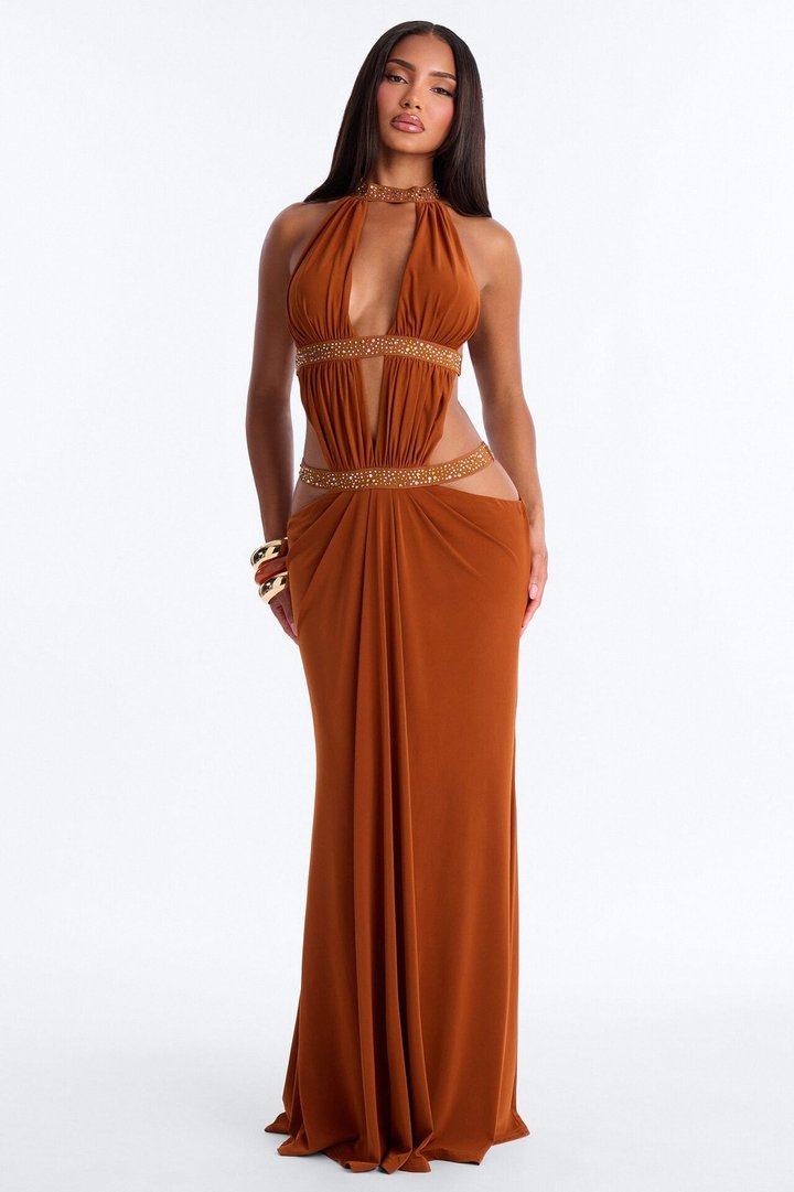 Forbidden Vixen Backless Maxi Dress - Copper