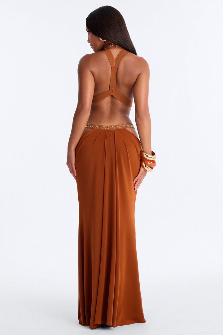 Forbidden Vixen Backless Maxi Dress - Copper