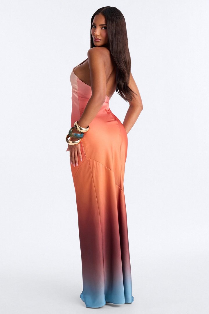 Analise Ombre Satin Maxi Dress - Coral/combo