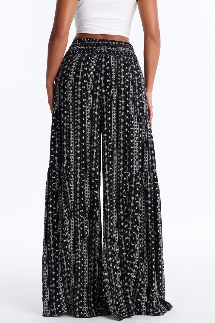 Adina Tie Waist High Rise Wide Leg Pant - Black/combo