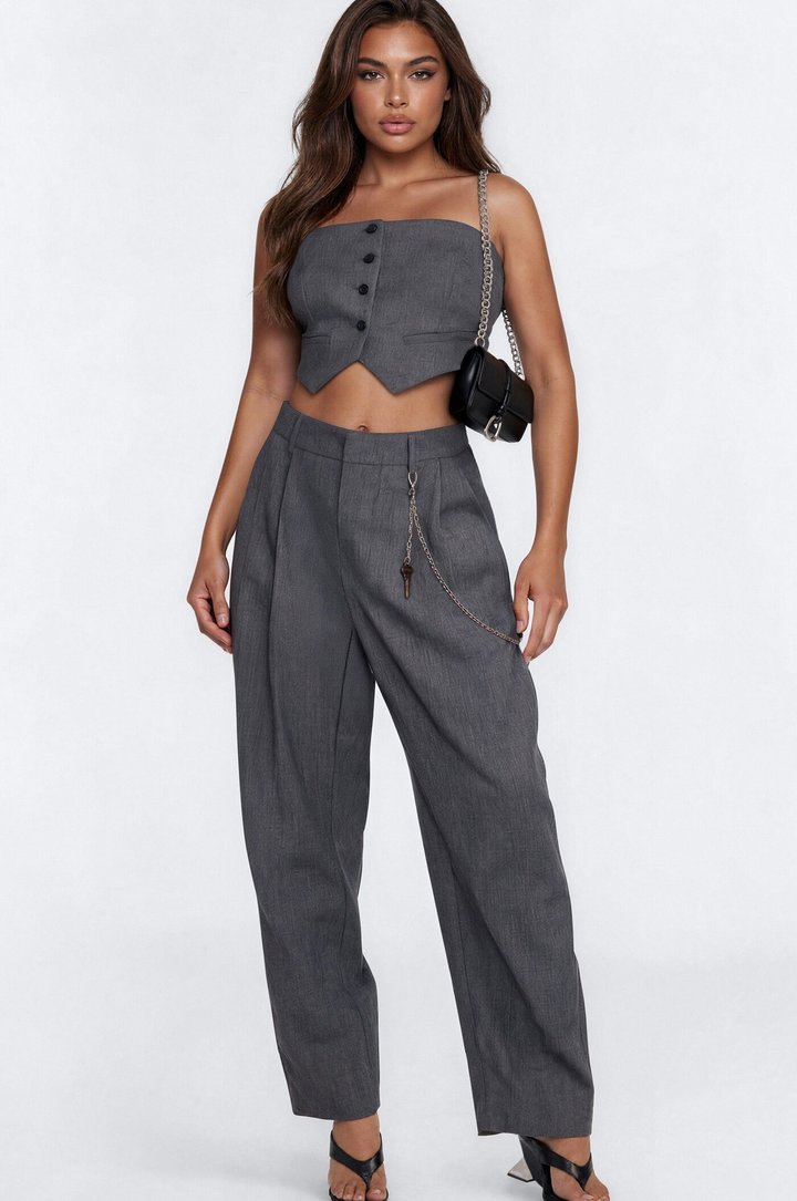 Abby Keychain Pant Set - Grey