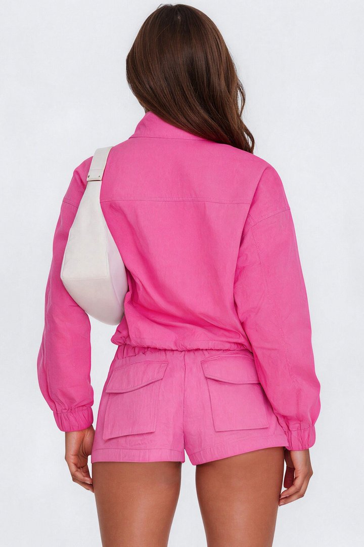Connie High Neck Quarter Zip Windbreaker Jacket - Pink