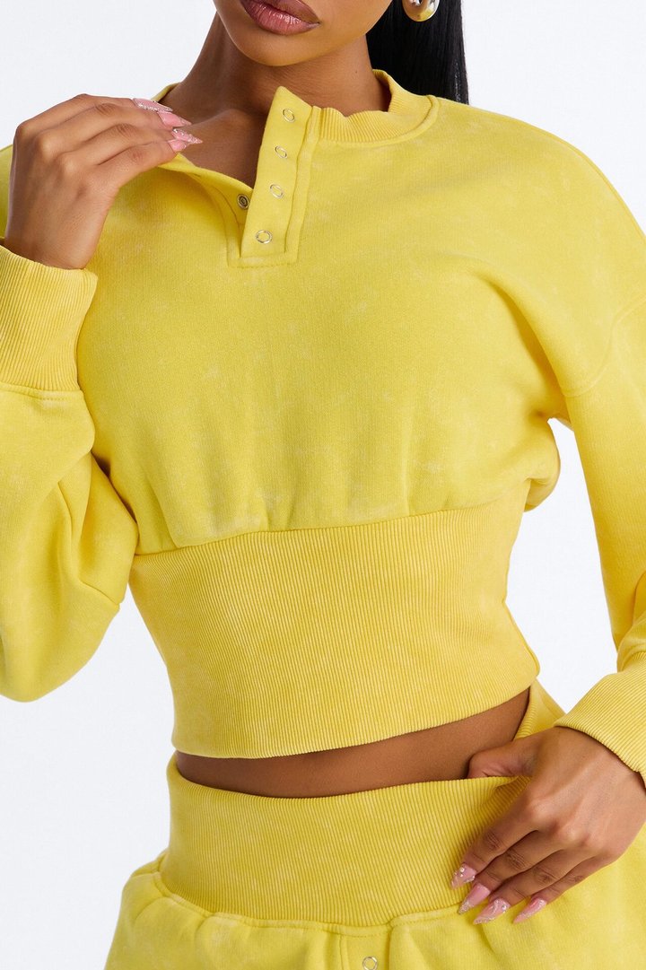 Reese Cinched Waist Fleece Short Set - Yellow