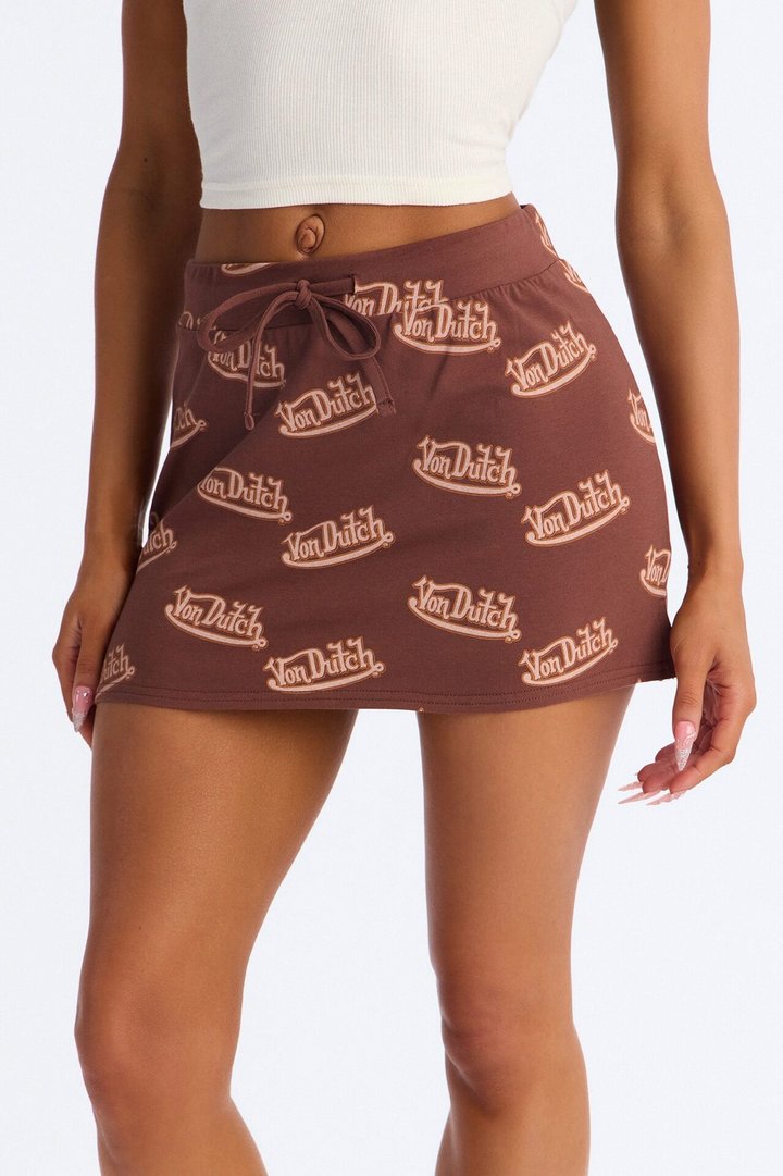 Von Dutch All Over Mini Skirt - Brown